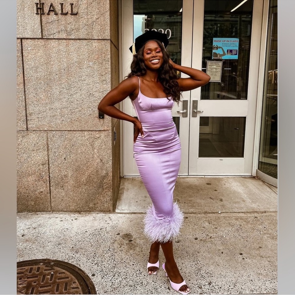 House of CB Helena Orchid Lavender Satin Midi Dress - Picture 5 of 5